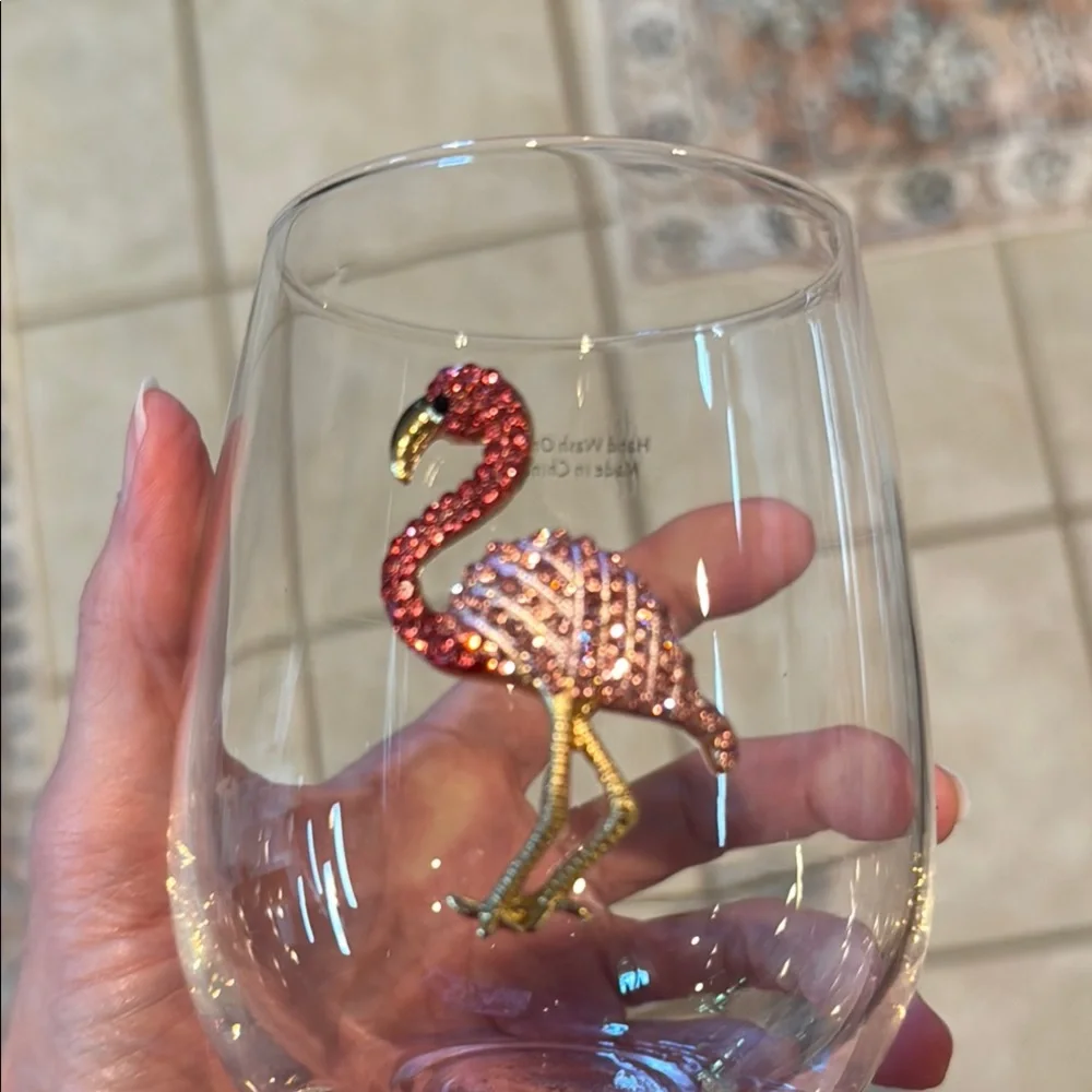 Wine Glasses Jeweled Flamingo Stemless Wine Glass Set